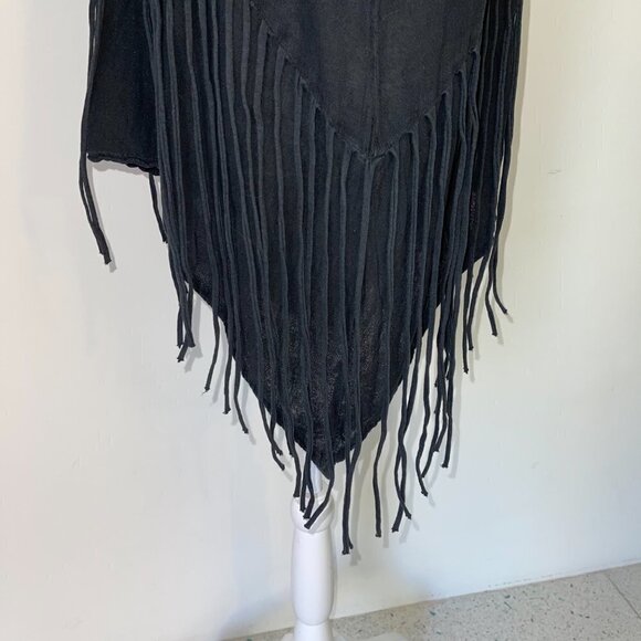 Abaca’ Tunic Womens Size 2 Black Vintage Cotton Fringe Cover Up Uneven Hemline - Picture 10 of 11